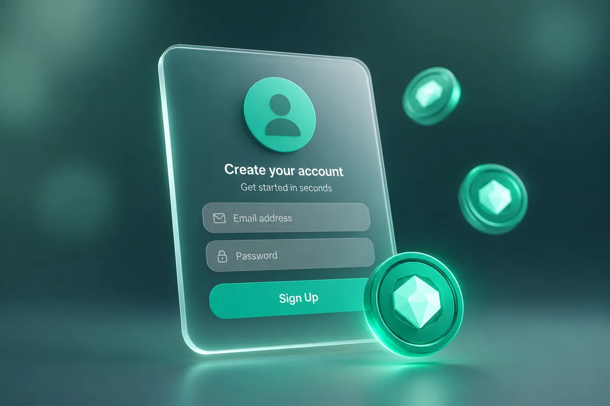 A sign-up card with credit tokens arriving beside it