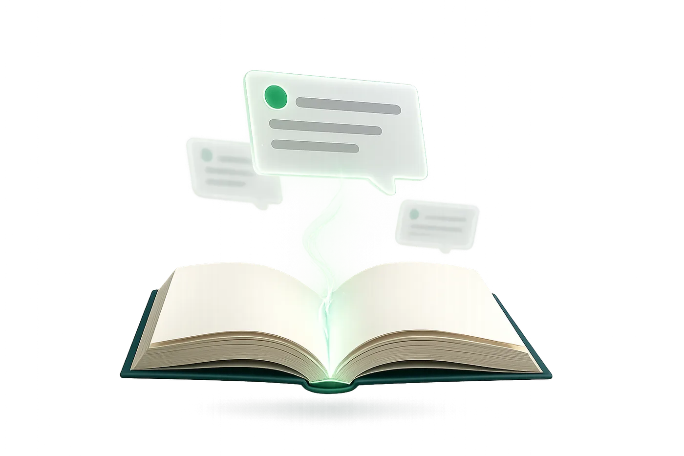 An open textbook with an AI chat bubble rising from its pages